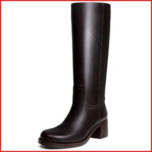 Platform Knee High Boots Square Toe Chunky Heel Wide Calf Pull On